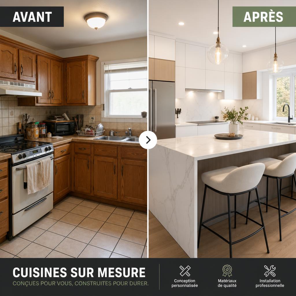 Exemple single image Meta Ads avant/après pour un menuisier cuisine sur mesure